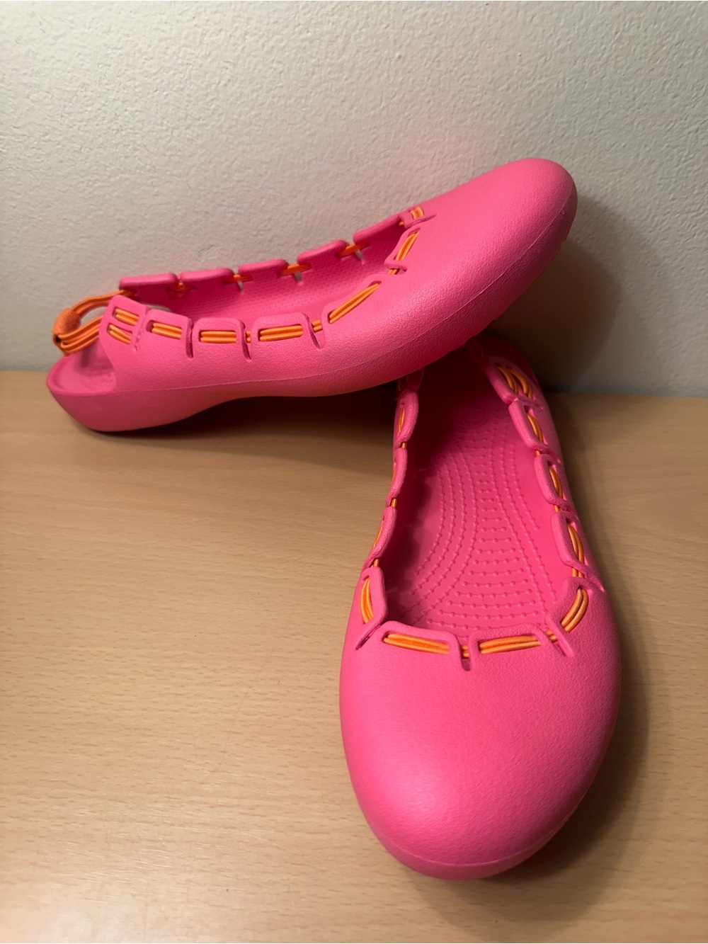 Crocs Springi Ballet Flats Shoes Pink/Orange Bungee Laces Women’s Shoes Size 8
